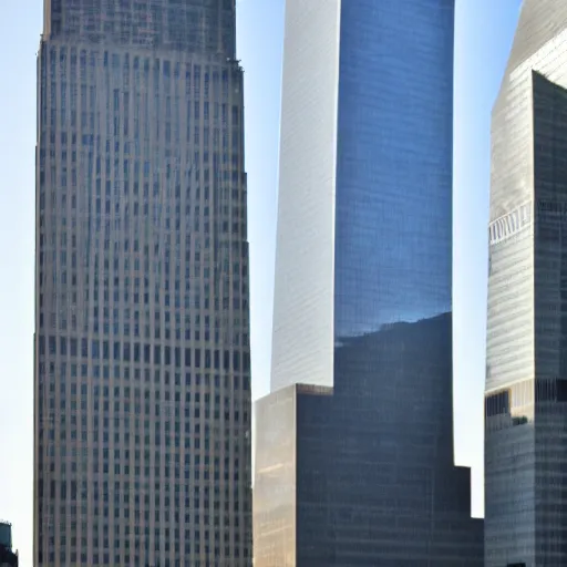 Image similar to World Trade Center twin towers, modern New York, high angle shot