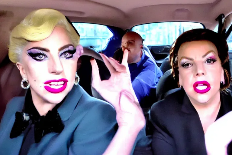 Image similar to lady gaga and judy garland carpool karaoke, highly realistic, highly detailed, high resolution, 8 k 4 k,