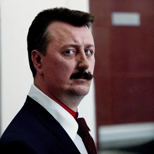 Image similar to Igor Ghirkin Strelkov as The American Psycho, cinematic still