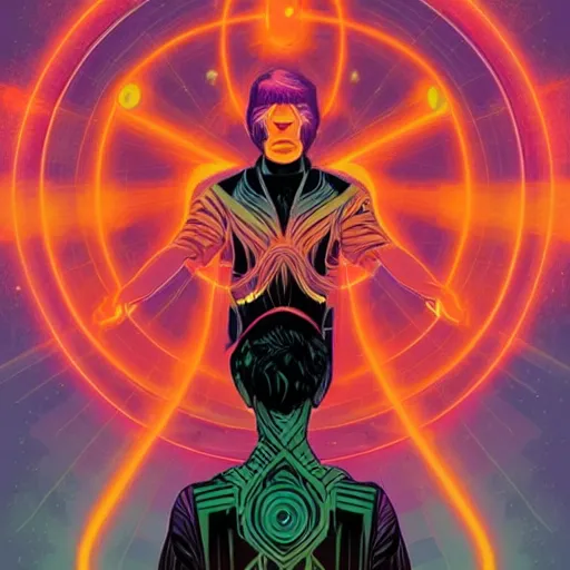 Prompt: a powerful psychic man emitting psychic powers, by kilian eng,