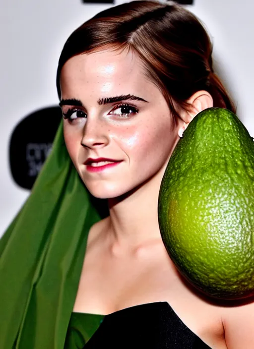 Image similar to emma watson and an avocado, high quality photography