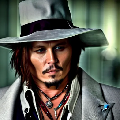 Prompt: jonny depp doing jonny depp things, cinematic still, movie still, hyper detailed, 8 k, 9 0 0 0 k, bokeh