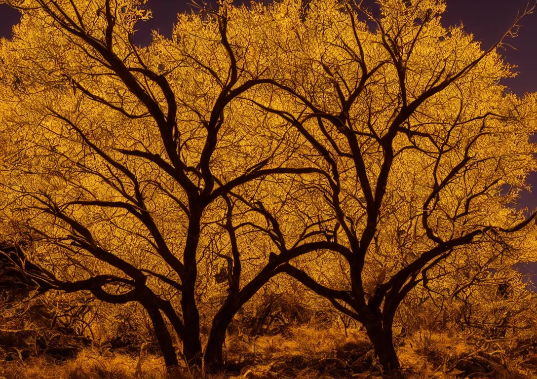 Image similar to a golden tree in a dark desert, detailed photography, dennis velleneuve, vivid colors, ultra realistic, 8 k, photography