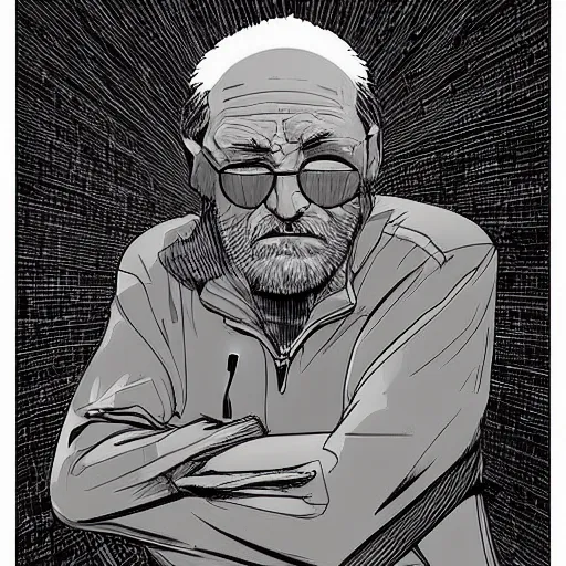 Prompt: “portrait of an old man. High quality sci fi illustration. Mœbius. Gruff looking. Grease. Mechanic. Masterpiece digital art.”