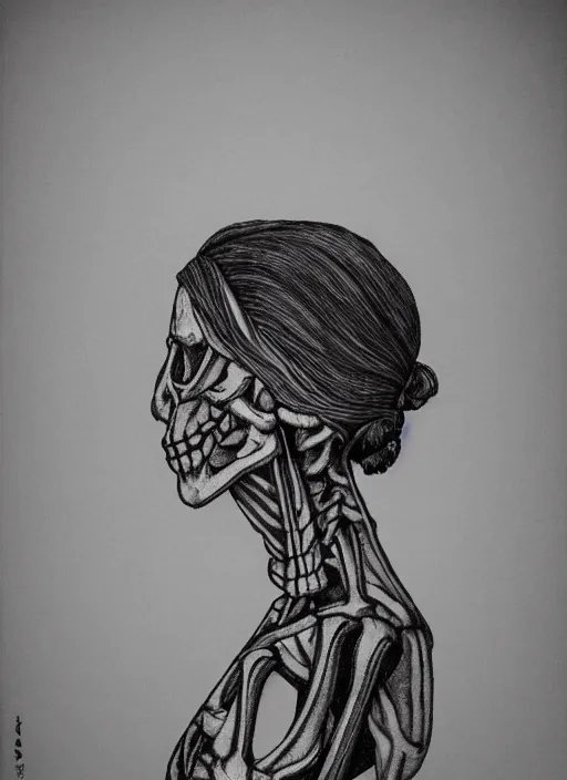 Prompt: a woman's face in profile, made of lily skeleton, in the style of the dutch masters and gregory crewdson, dark and moody