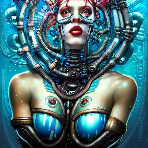 Image similar to underwater cosmic fractal biopunk giger portrait of harley quinn, pixar style, by tristan eaton stanley artgerm and tom bagshaw.