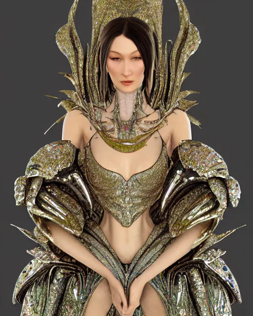 Image similar to a highly detailed metahuman 4 k close up render of a bella hadid as milky way monument renaissance in iris van herpen dress schiaparelli in diamonds crystals swarovski and jewelry iridescent in style of alphonse mucha gustav klimt trending on artstation made in unreal engine 4