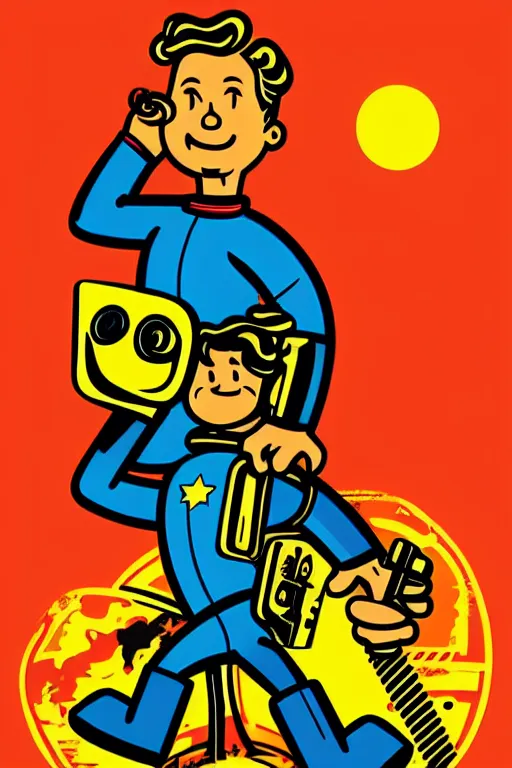 Image similar to fallout 7 6 retro futurist illustration art by butcher billy, sticker, colorful, illustration, highly detailed, simple, smooth and clean vector curves, no jagged lines, vector art, smooth andy warhol style