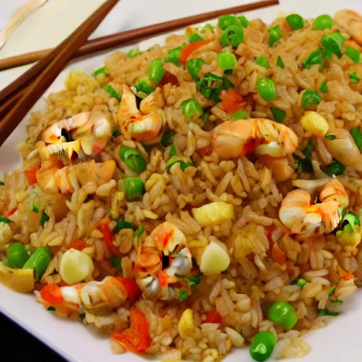 Prompt: seafood fried rice, appetizing