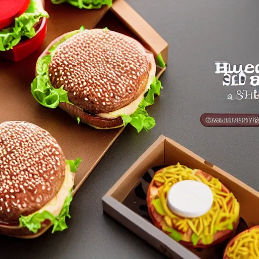 Prompt: A hamburger in the shape of a shoe box, professional food photography