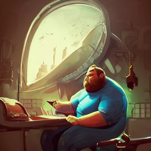 Image similar to a insanely detailed painting of a slightly overweight man wearing a homemade superhero costumed, sitting at a computer desk, nervously and clicking on the mouse, in the style of peter mohrbacher, dramatic lighting and composition, trending on artstation, concept art, comic book, graphic novel