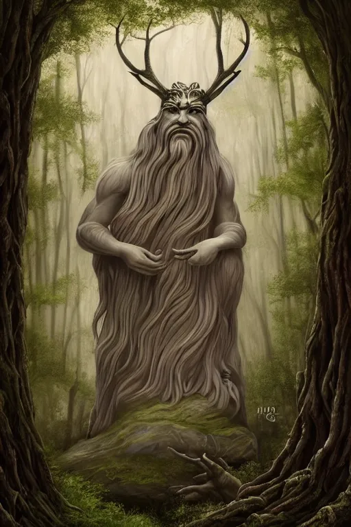 Image similar to gaelic forest spirit, qirin, god, deity, serene, wide angle, super highly detailed, professional digital painting, artstation, concept art, smooth, sharp focus, no blur, no dof, extreme illustration, Unreal Engine 5, Photorealism, HD quality, 8k resolution, cinema 4d, 3D, beautiful, cinematic, art by artgerm and greg rutkowski and alphonse mucha and loish and WLOP