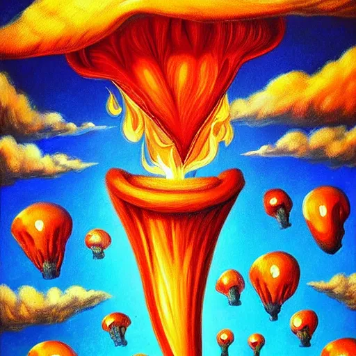 Image similar to ❤🔥🍄🌪, trending on art station, in the sky, highly realistic surrealist art