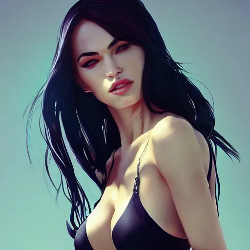 Prompt: full body shot of Megan fox by wlop, rossdraws, mingchen shen, bangkuart, sakimichan, yan gisuka, jeongseok lee, artstation, 4k