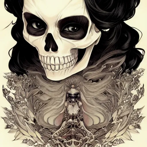 Prompt: anime manga skull portrait young woman skeleton, halo, cerub, religious, intricate, elegant, highly detailed, digital art, ffffound, art by JC Leyendecker and sachin teng