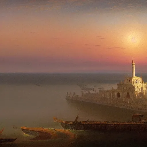 Image similar to A detailed matte painting of Ravenna in the 15th century, trending on artstation by Ivan Aivazovsky and Frederic Edwin Church