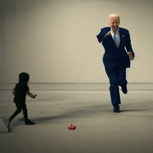 Image similar to joe biden chasing a child in the backrooms, hyper - realistic, 4 k, octane - render, realistic.