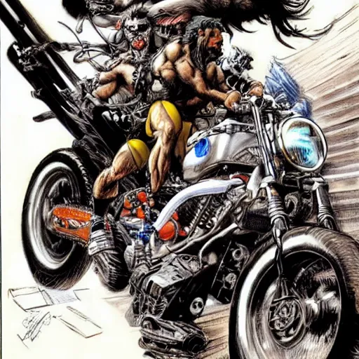 Image similar to lobo on jetbike, art simon bisley, hyperdetailed