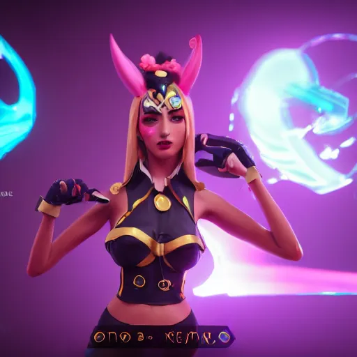 Image similar to still of pretty Sona (League of Legends) in KDA music video. 3d render, octane render, game art, realistic, highly detailed, trending on artstation, 4k, trending on artstation, pixar, cgsociety, unreal engine 5, redshift render, trending on artstation, blender, behance, cg