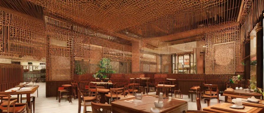 Prompt: a beautiful hyperdetailed interior render of outdated roasted string hotpot restaurant restaurant yan'an, outdated, wall corner, from china, with merchant logo, fine delicate structure, chinese style, simple composition, simple style structure decoration design, victo ngai, 4 k hd