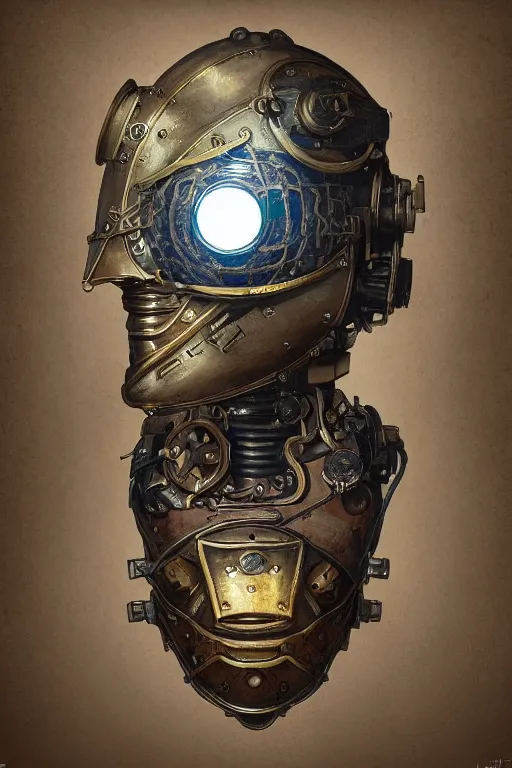 Image similar to steampunk helmet fantasy art mask robot ninja stylized digital illustration sharp focus, elegant intricate digital painting artstation concept art global illumination ray tracing advanced technology chaykin howard and campionpascale and cooke darwyn and davis jack