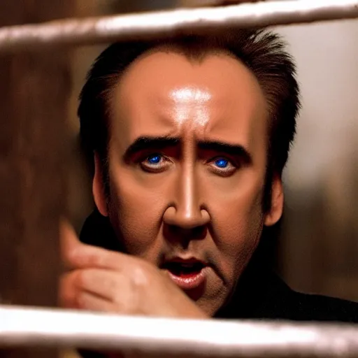 Prompt: nicolas cage trapped in a cage