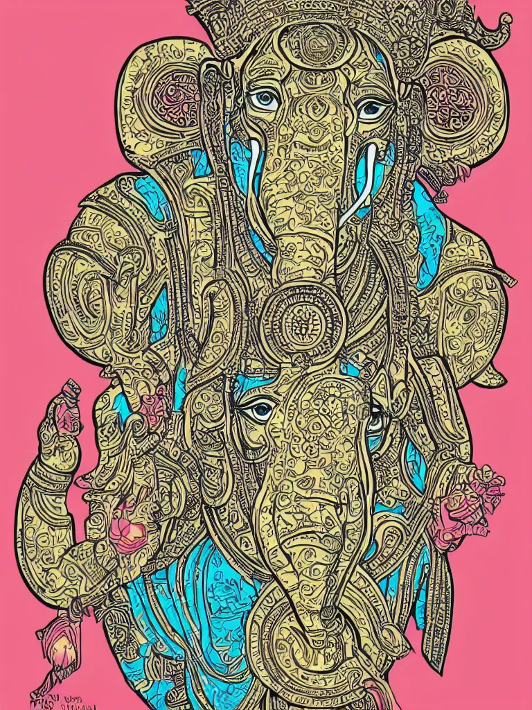 Image similar to portrait of a hindu god ganesha art by hydro 7 4, victo ngai sticker, colorful, illustration, highly detailed, simple, smooth and clean vector curves, no jagged lines, vector art, smooth