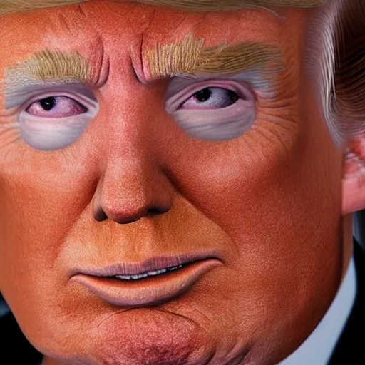 Prompt: photorealistic closeup of Donald J Trump. Grease is oozing out of his pores, 8k