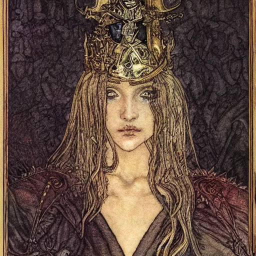 Image similar to portrait of knight, golden hour, illustration by Brian Froud and John Bauer, ornate lineart