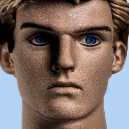 Image similar to a realistic detailed photo of a guy who is an attractive humanoid who is half robot and half humanoid, who is a male android, boxer and youtuber jake paul, shiny skin, posing like a statue, blank stare, at the museum, on display