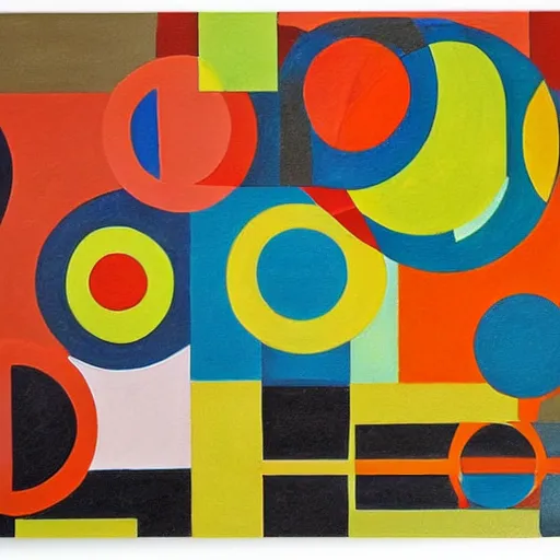 Image similar to suprematism painting of different shapes, rectangle, circles, highly detailed, by kasimir malewitsch