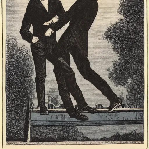 Image similar to two young men, one man human, one man vampire, night, on a birdge in the style of onc piece