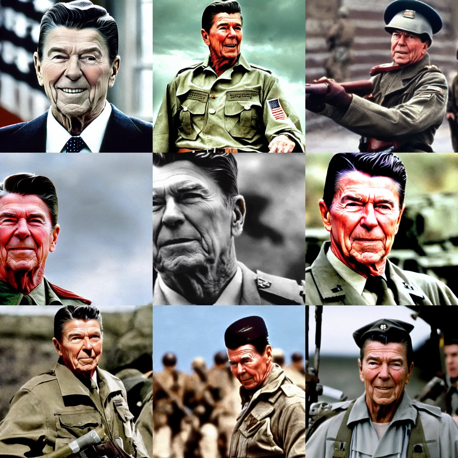 Prompt: movie still of ronald reagan in saving private ryan