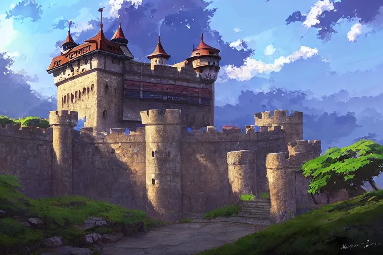 Image similar to ancient castle, painting by makoto shinkai
