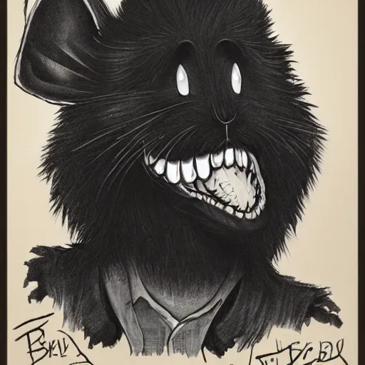 Prompt: A extremely highly detailed majestic hi-res beautiful, highly detailed head and shoulders portrait of a scary terrifying, horrifying, creepy black cartoon rabbit with scary big eyes, earing a shirt laughing maniacally , let's be friends, in the style of Walt Disney