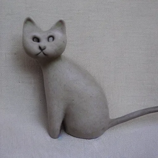 Image similar to medium - shot light grey clay cat, rough, handmade, fingerprints,