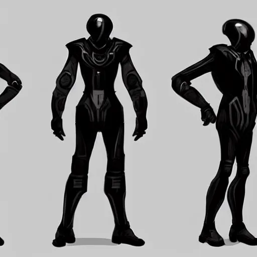 Prompt: concept art, stylized proportions, long thin legs, large shoulders, concept design, sketch, male, science fiction suit, helmet, in the style of darren bartley, trending on artstation