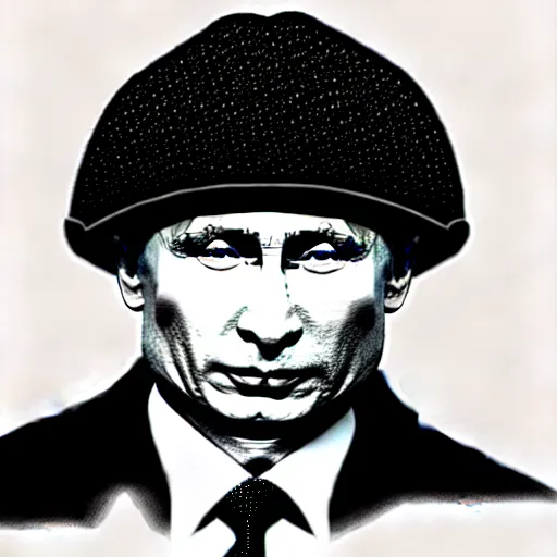 Image similar to vladimir putin wearing a nuclear mushroom cloud blast for a hat, cartoonish, ultra detailed pencil drawing, full perspective