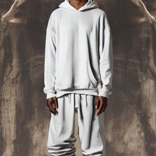 Image similar to jesus in jerry lorenzo streetwear hoodie and pants by nicola samori