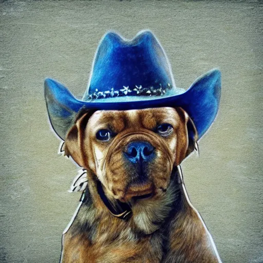 Image similar to a cute dog wearing a cowboy hat, deep dream