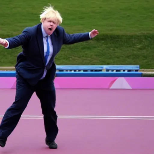 Prompt: Boris Johnson performing shot putt at the Olympics