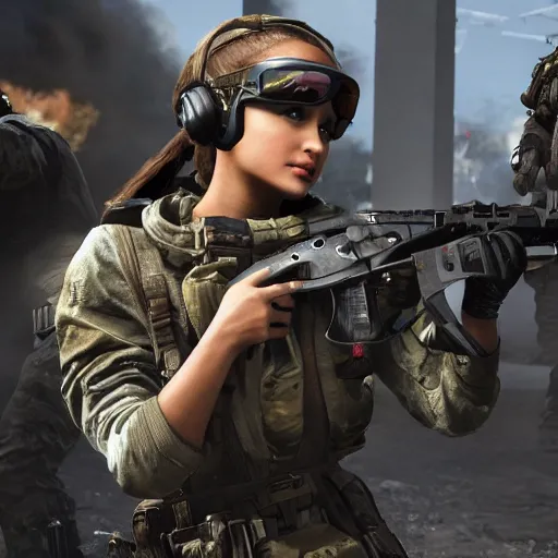 Image similar to Ariana Grande in Call of Duty, 4k