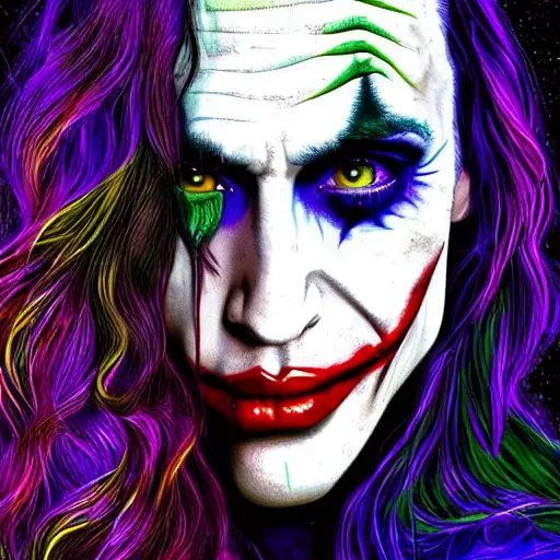 Image similar to an extremely psychedelic portrait of megan fox as the joker, surreal, lsd, face, detailed, intricate, elegant, lithe, highly detailed, digital oth, sharp focus, illustration,