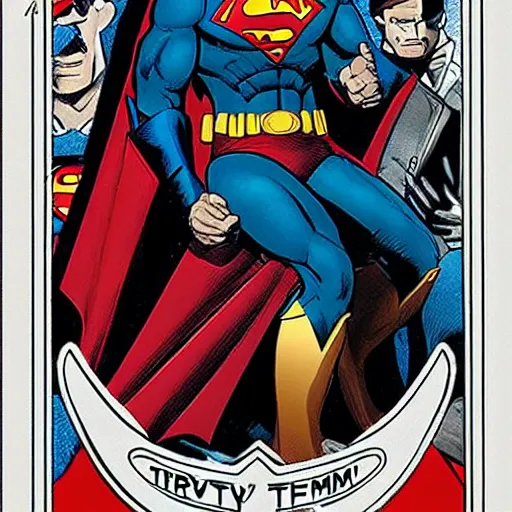 Image similar to batman playing cards with superman, by ty templeton, comic book art