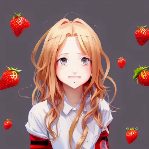 Image similar to An anime portrait of a beautiful happy child girl with straight strawberry-blonde hair, brown eyes, wearing a shirt, closed-mouth smile, by Stanley Artgerm Lau, WLOP, Rossdraws, James Jean, Andrei Riabovitchev, Marc Simonetti, and Sakimi chan, trending on artstation