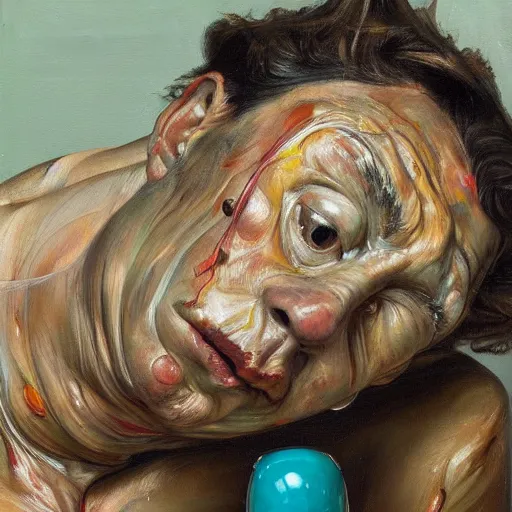 Prompt: high quality high detail painting by lucian freud and jenny saville, hd, yogi, turquoise