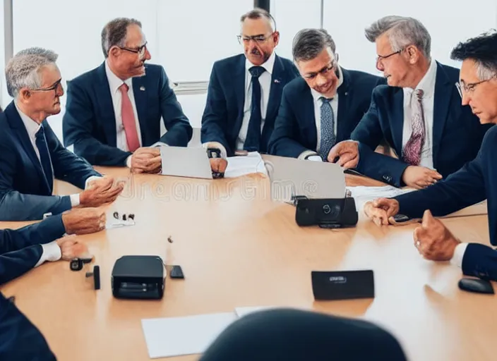 Image similar to photo of a cats board meeting of cats in suits. Highly detailed 8k. Intricate. Sony a7r iv 55mm. Stock photo.