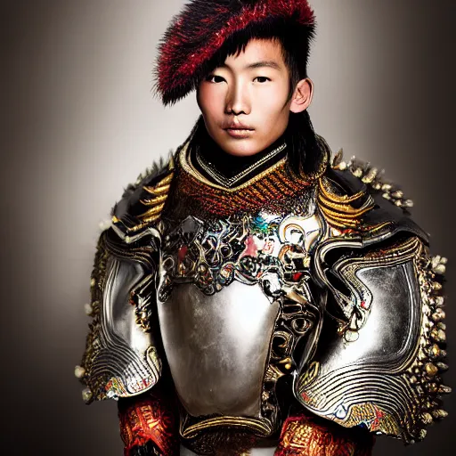 Prompt: a portrait of a beautiful young tibetan male wearing an alexander mcqueen armor , photographed by andrew thomas huang, artistic