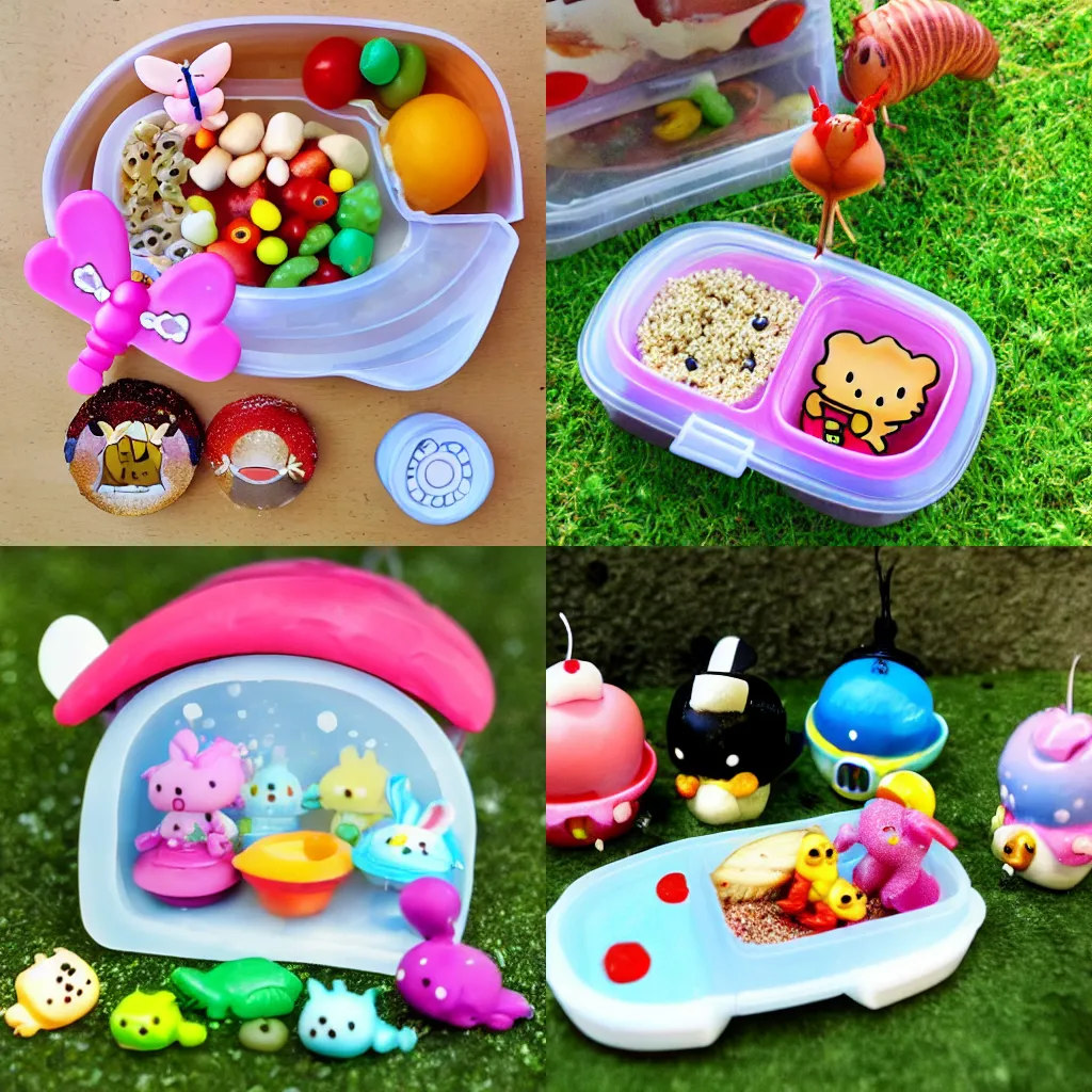 Prompt: a lunch for bugs, sanrio, sparkles, worm heaven