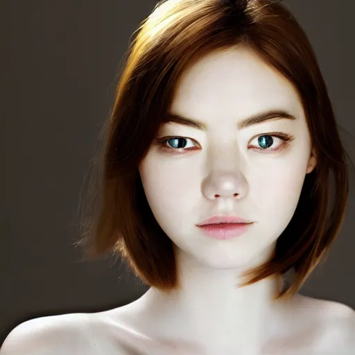 Image similar to a masterpiece portrait photo of a beautiful young woman who looks like a korean emma stone, symmetrical face